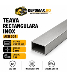 Teava rectangulara inox AISI 304, 30 x 15 x 2 mm, 6 metri